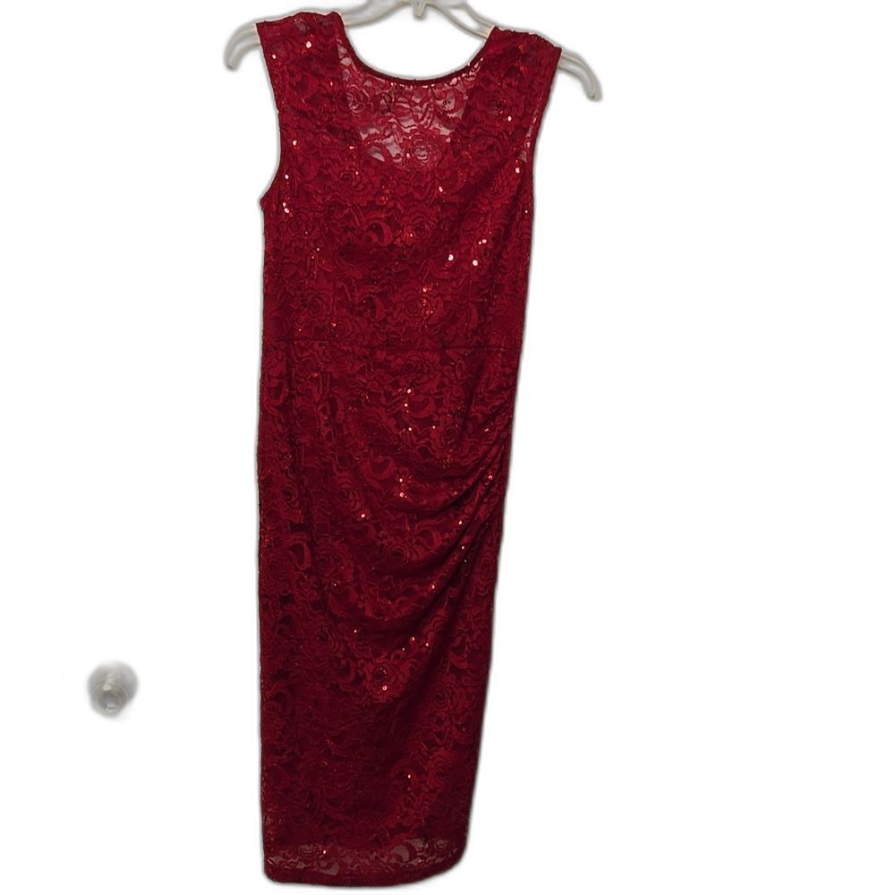 La Scala USA Red sequin and lace overlay sleeveless party dress size S/M Women's